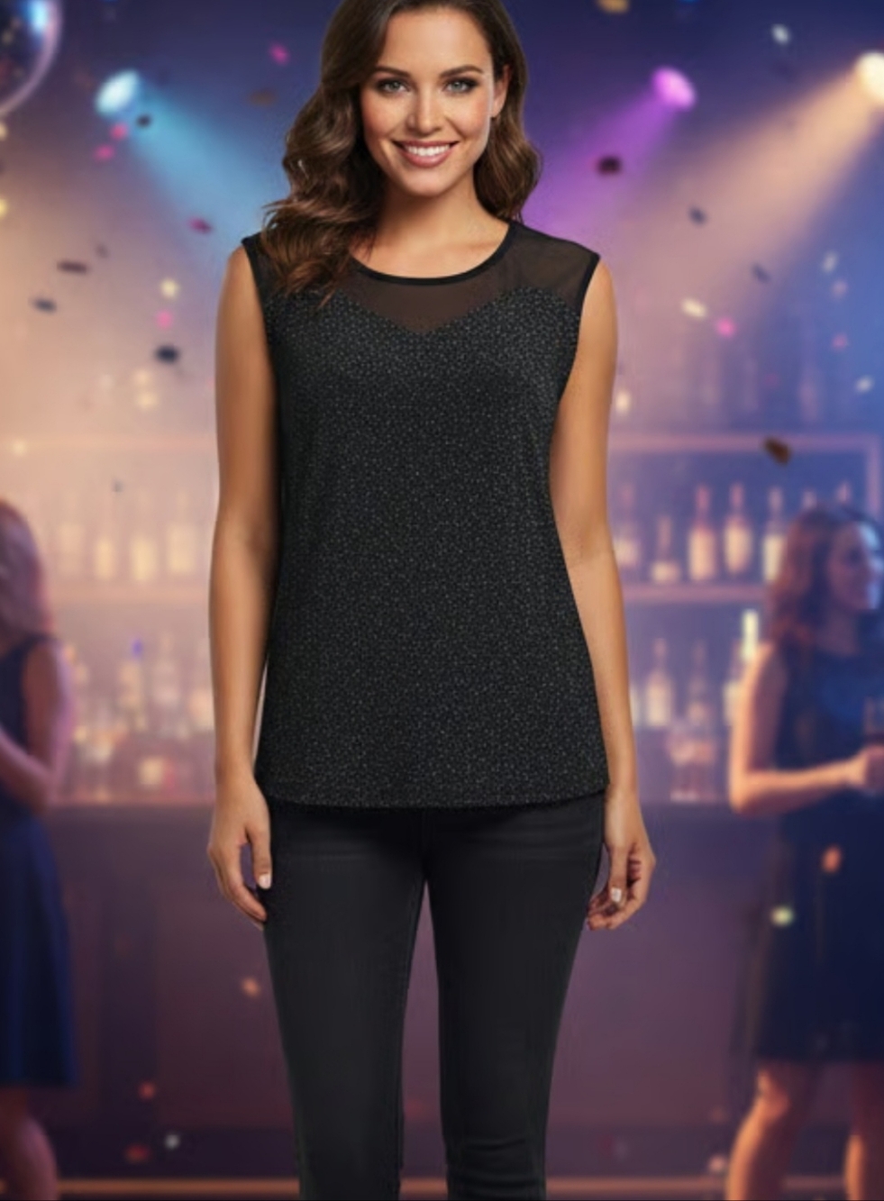 Signature By Reitmans Black Metallic Sleeveless Blouse Scoop Neck Sz XXS